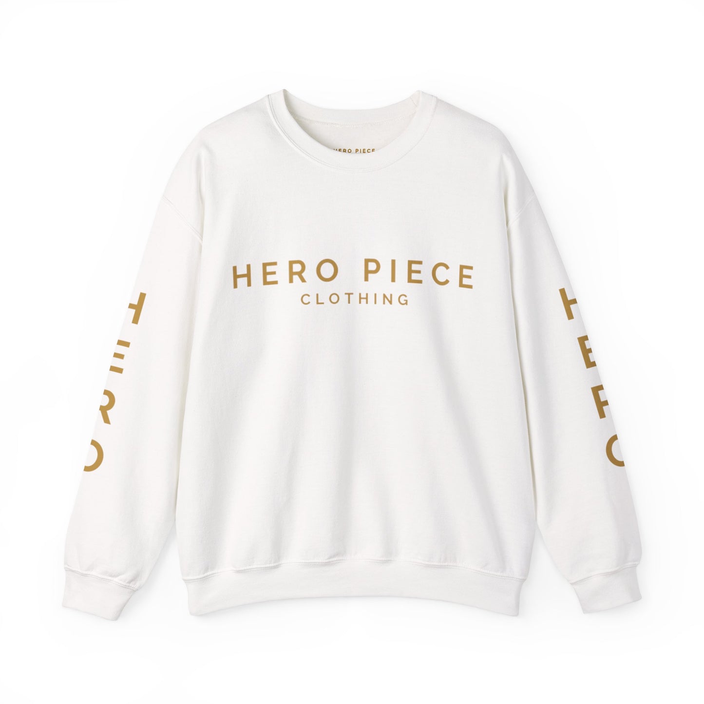 White & Gold Logo Crewneck Sweatshirt, Unisex Sweater, Graphic Jumper, Streetwear Pullover, Logo Print Top