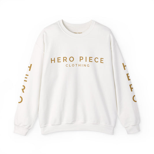 White & Gold Logo Crewneck Sweatshirt, Unisex Sweater, Graphic Jumper, Streetwear Pullover, Logo Print Top